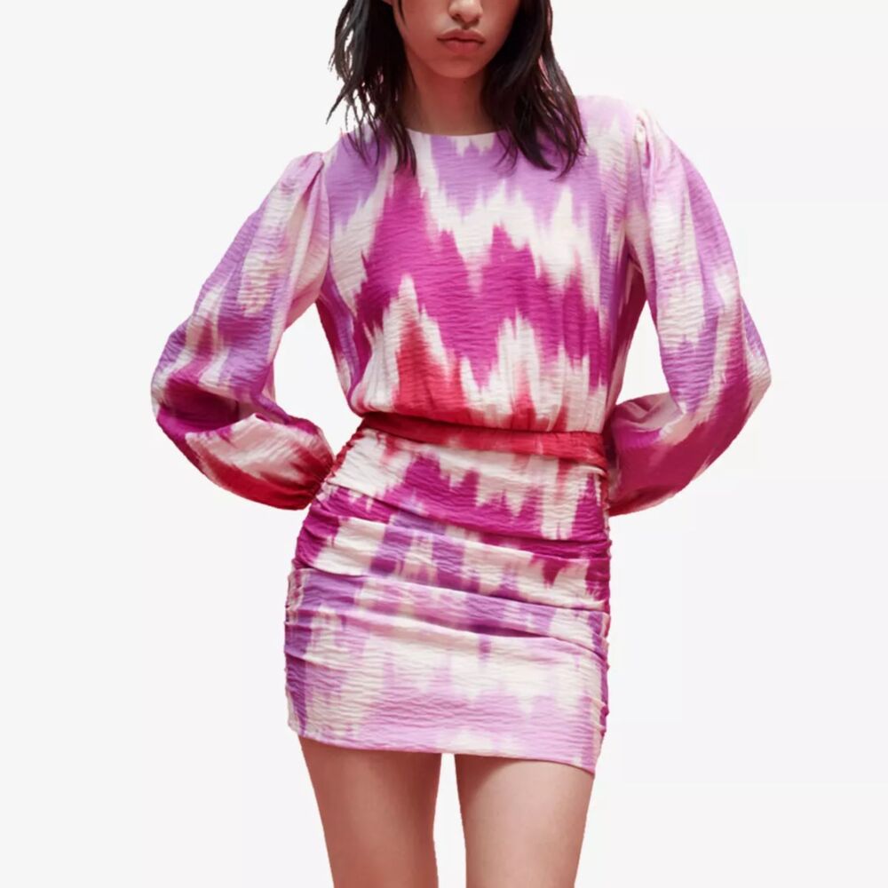 Maje Ritie Pink Tie Dye Ruched Dress NWT FR 42 Fits US 6 Small/Medium